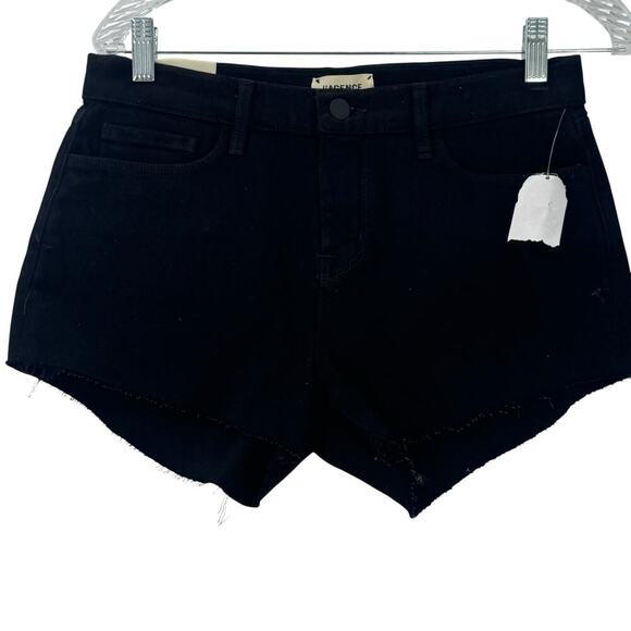 L'Agence Women's Audrey Mid Rise Shorts Raw Cut Hem Noir Black Size 26 NWT - Picture 5 of 12